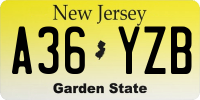 NJ license plate A36YZB