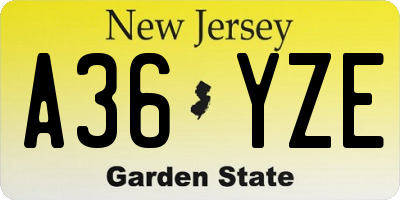 NJ license plate A36YZE