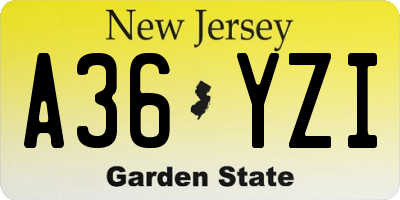 NJ license plate A36YZI