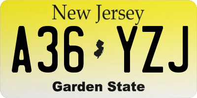NJ license plate A36YZJ