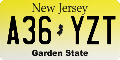 NJ license plate A36YZT