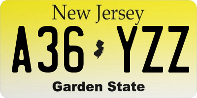 NJ license plate A36YZZ