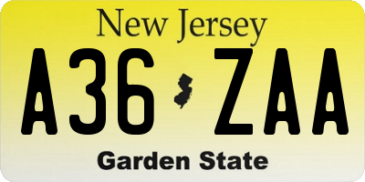 NJ license plate A36ZAA
