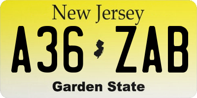NJ license plate A36ZAB