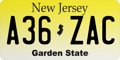 NJ license plate A36ZAC