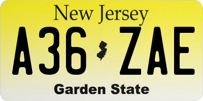 NJ license plate A36ZAE