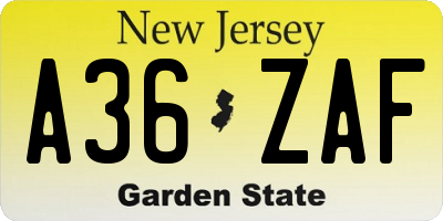 NJ license plate A36ZAF