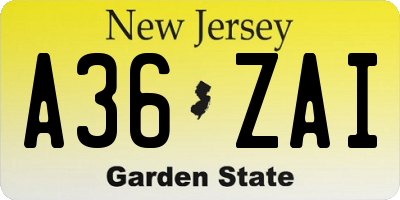 NJ license plate A36ZAI