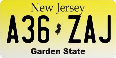 NJ license plate A36ZAJ