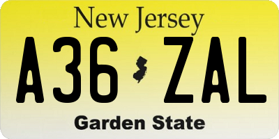NJ license plate A36ZAL