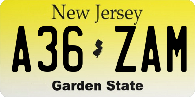 NJ license plate A36ZAM