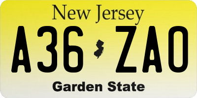 NJ license plate A36ZAO