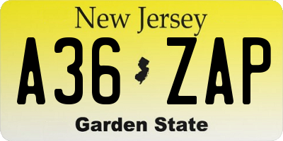NJ license plate A36ZAP
