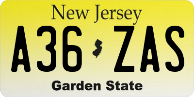 NJ license plate A36ZAS