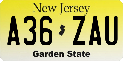 NJ license plate A36ZAU