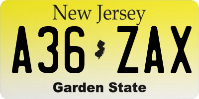 NJ license plate A36ZAX