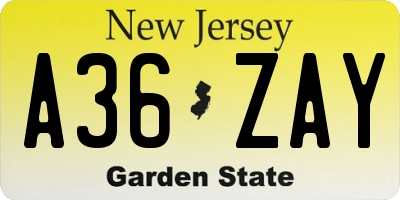 NJ license plate A36ZAY