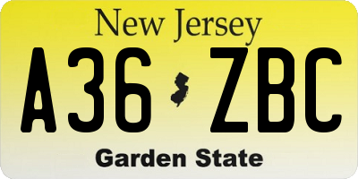NJ license plate A36ZBC
