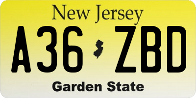 NJ license plate A36ZBD