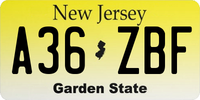 NJ license plate A36ZBF
