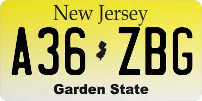 NJ license plate A36ZBG