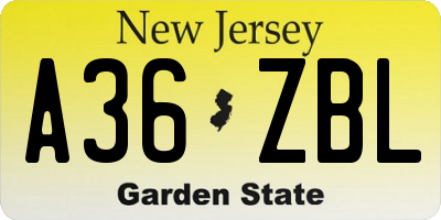NJ license plate A36ZBL