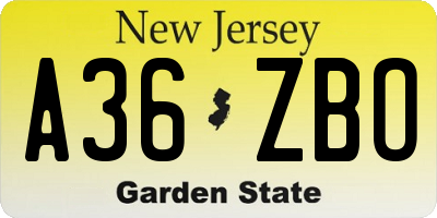 NJ license plate A36ZBO