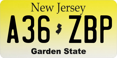 NJ license plate A36ZBP
