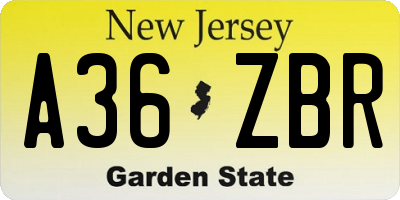NJ license plate A36ZBR