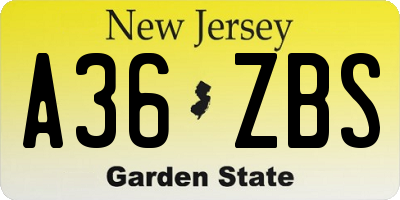 NJ license plate A36ZBS
