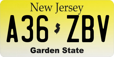 NJ license plate A36ZBV