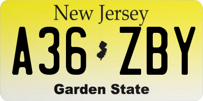 NJ license plate A36ZBY