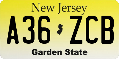 NJ license plate A36ZCB