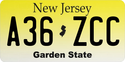 NJ license plate A36ZCC