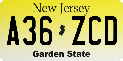 NJ license plate A36ZCD