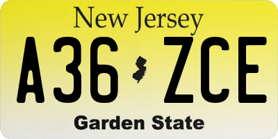 NJ license plate A36ZCE