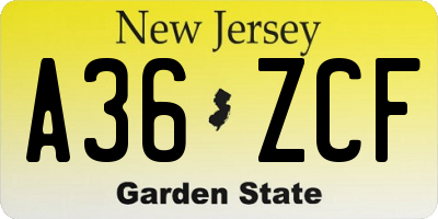 NJ license plate A36ZCF