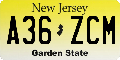 NJ license plate A36ZCM