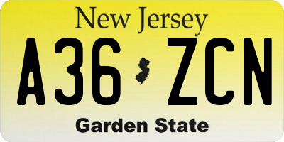 NJ license plate A36ZCN