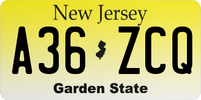 NJ license plate A36ZCQ