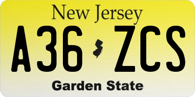 NJ license plate A36ZCS