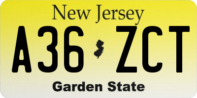 NJ license plate A36ZCT