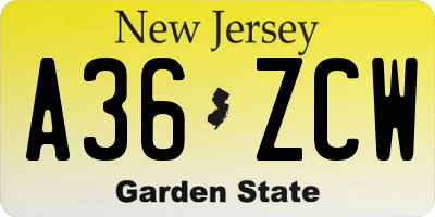 NJ license plate A36ZCW