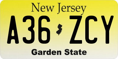 NJ license plate A36ZCY