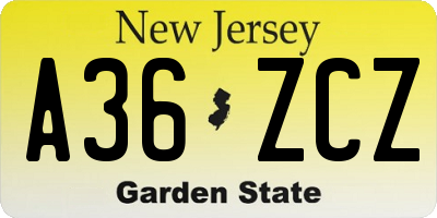 NJ license plate A36ZCZ