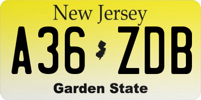NJ license plate A36ZDB