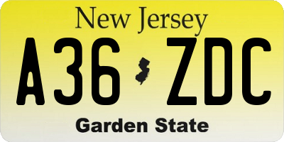 NJ license plate A36ZDC