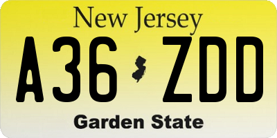 NJ license plate A36ZDD