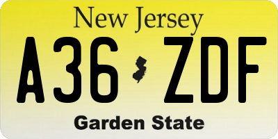 NJ license plate A36ZDF