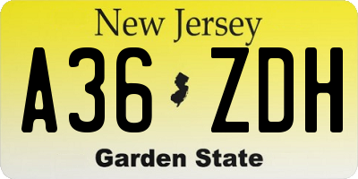 NJ license plate A36ZDH